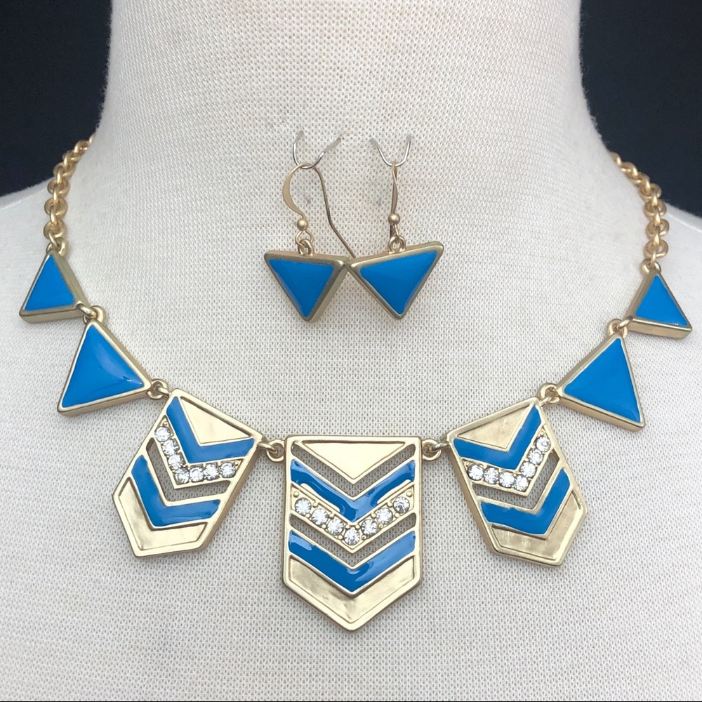 🔴 CLEARANCE Blue Tribal Spike Matte Gold Necklace Earrings Set